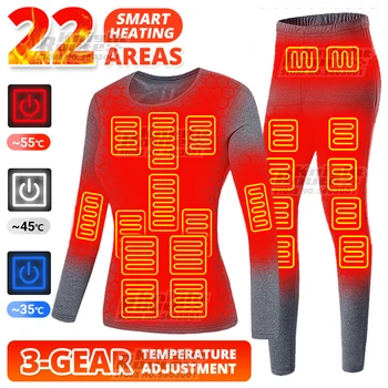 22 Zone de Iarnă Motocicleta Încălzit Lenjerie de corp Termică pentru Bărbați pentru Femei Jachetă Încălzită USB Încălzire Inteligent Pantaloni Schi, Drumeții Camping Bicicleta
