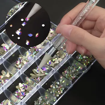 24 Grile de Unghii Strasuri Diamant Iluzia de Culoare Neregulate Forma Unghiilor Farmece Bijuterii pentru Unghii DIY Arta de Accesorii pentru Decor