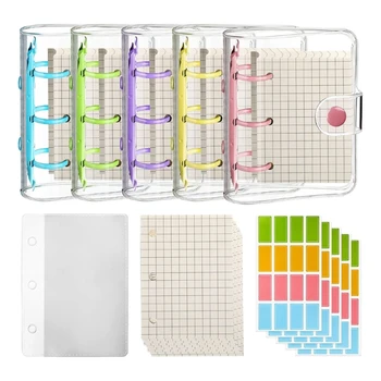 5 Seturi de BRICOLAJ Mini Notebook de Frunze Vrac Transparent cu 3 Inele de Liant Capac, Hârtie