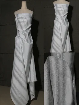 Argint Alb Tesatura Jacquard Dress De Fundal Designer Wolesale Pânză De Metru De Îmbrăcăminte Cusut Tesatura Poliester Material