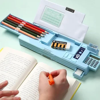 Creative Multi-funcțional de Plastic, articole de Papetărie Cutie pentru Elevii de Școală Primară față-verso Magnetic Creion Calculator Ascuțitoare