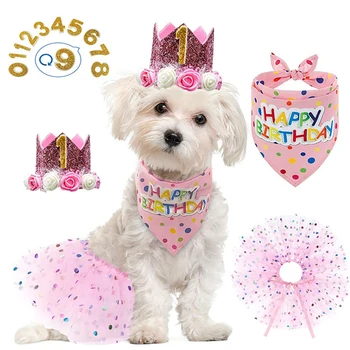 Câinele Consumabile Partid Ziua de nastere Eșarfă Fusta Tutu Coroana Pălărie Cu 0-8 Numere de Consumabile pentru animale de Companie Pentru Catelus 1st Birthday Party