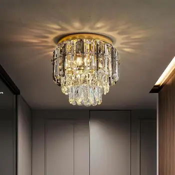 Moderne De Cristal Lumina Plafon Pentru Hol De Lux Decor Acasă Coridor Lampa Rotunda De Aur Sala Corp De Iluminat Cu Led Crystal Luciu
