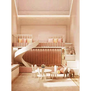 Pat printesa roz din lemn masiv, pat suprapus cu tobogan mare pat toată casa personalizat simplu.