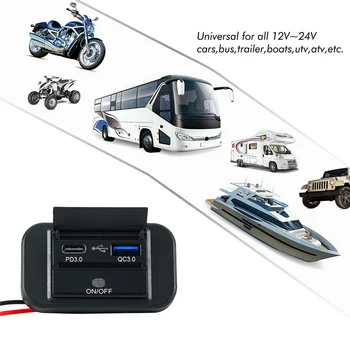 12V/24V Auto Incarcator USB Priza PD3.0 & QC3.0 18W USB Priza de Panou Impermeabil Încărcare Rapidă Adaptor de Priza pentru Barca Camion, RV