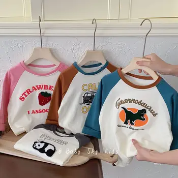 2023 Toamna Fete Băieți Drăguț Maneca Lunga, Broderie tricouri copii Copii Copii Bumbac Tee