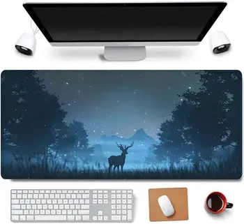 31.5x11.8 Inch Artistice Elan Pădure Timp Prelungit Mari de Gaming Mousepad cu Marginile Cusute Cerb Mouse-ul Mat Birou Pad