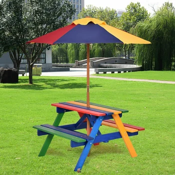 4 Scaun Copii Masa de Picnic cu Umbrela in aer liber pentru Copii de Colorat Joc de Masă