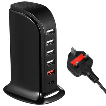 40W Multi Port USB de Încărcare Rapidă Stație Desktop Hub de Călătorie cu UK Plug Negru