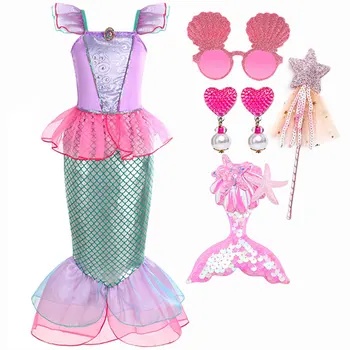 Ariel Fata Mica Sirena Costum De Halloween Rochie Roz Pentru Fete, Copii, Carnaval, Petrecere De Aniversare Haine Cosplay Rochie Sirena