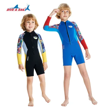 Copii Cald Costum de Scufundări 2,5 MM Neopren-O singură Bucată cu Mâneci Lungi de Desene animate de Scafandru în aer liber, Snorkeling, Surfing, Înot, costume de Baie