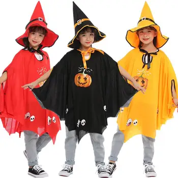 Copii Costum De Halloween Capa Palarie Set De Dovleac Craniu De Imprimare Vrăjitoare Pălărie Ascuțită Cosplay Jocuri De Rol Pentru Copii De Halloween Haine De Petrecere