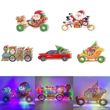 Copii DIY Diamant Pictura Masina de Crăciun Jucării cu Lumina LED-uri de Moș Crăciun Diamant Broderie Meșteșugurilor de Artă pentru Copii Cadouri Decor Acasă