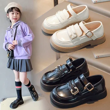 Copii Pantofi pentru Copii Fete din Piele Apartamente Retro de Metal Cataramă Moda Clasic 2023 Brand Nou, Negru, Bej pentru Scoala de Partid 26-36