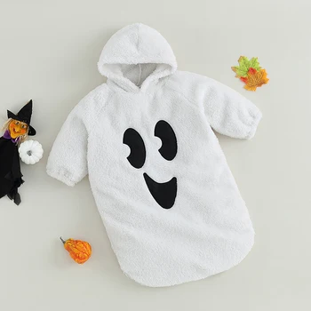 Copil Copil Fată Băiat Fuzzy Halloween Costum De Haine Cu Maneci Lungi Salopeta Fantomă Romper Toamna Iarna Cald Hanorac Bodysuit