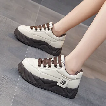 Coreeană Pantofi Rotund-Deget De La Picior Saboti Platforma Wedge Coș 2023 Casual Femei Adidași Modis Cruce Nou Liane Sporturi De Iarnă Dantela-Up Ba