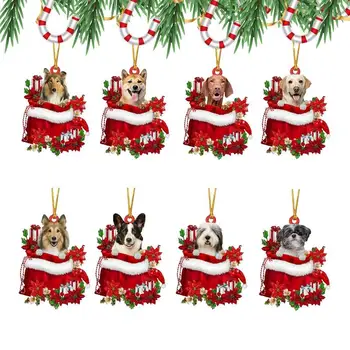 Crăciun Câine Ornamente Amuzante Pandantiv Ornamente de Crăciun 2D Acrilice Pomul de Crăciun Decor Câine, Pandantive Consumabile Auto