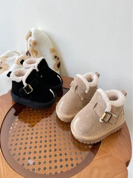 Dimensiunea 16-30 Fete Pantofi de Pluș de Iarna Nou-Moda pentru Copii Pluș Cald Cizme de Zapada Băieți Casual Bumbac Cizme de Caise Negru