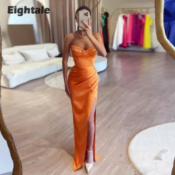 Eightale Rochie de Seara Vintage Orange Satin Formale Etaj Lungime Sirenă Partea de Fantă arabă Petrecere de Bal Rochii de robe de soirée femme