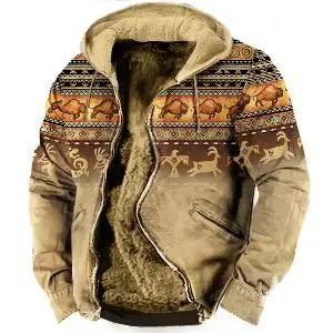 Iarna barbati Parka Maneca Lunga Tribal Tauri și Cerbi Imprimare Cald Jacheta pentru Barbati/Femei Gros de Îmbrăcăminte articole de Îmbrăcăminte exterioară
