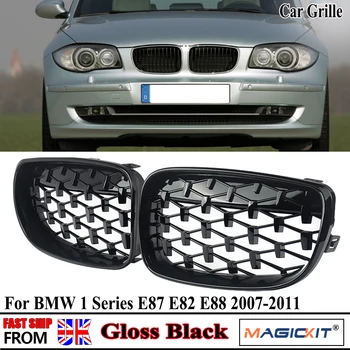 Luciu de Diamant Negru Stil Gratar Pentru BMW Seria 1 E81 E82 E87 E88 5 usi 2007-2011, Facelift Grila Fata Accesorii Auto