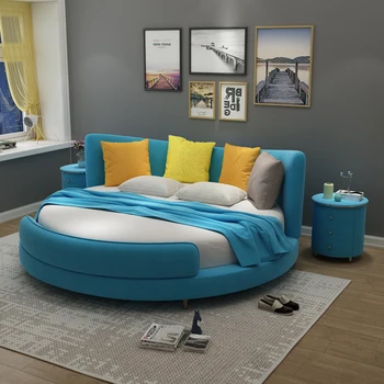 Mare rotund dublu minimalist modern material dormitor prințesă de moda pat rotund de mici dimensiuni cuplu 1,8 m 2.2 pat de nuntă