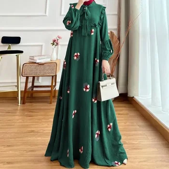 Moda Elegant Rochie Musulman Dubai Turcia Caftan Femme Abayas Brodate Dantelă-up Rochie pentru Femei Casual Caftan Islam Îmbrăcăminte