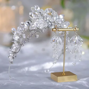 Nobil Margele de Cristal Inima Bijuterii de Mireasă Seturi de Ziua de Cristal Caciulita Regina Coroana pentru Femei