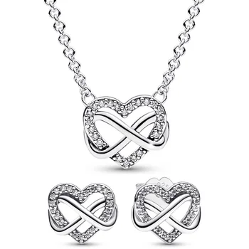 Noi Argint 925 Spumante Infinity Inima Colier Cercei Cu Cristal Pentru Femei de Moda DIY Cadou Set de Bijuterii