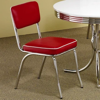 Piele Metalic Tapitat Retro Mese Laterale Scaun, Roșu, Set de 2 - Saltoro Sherpi mese scaune mobilier