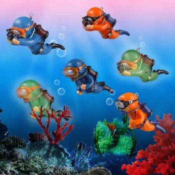 Rezervor de pește Decor Luminos Verde Mini Scafandru Kawaii Simulat Plutitoare Scafandru pentru Acvariu Ornamente Acvariu Accesorii
