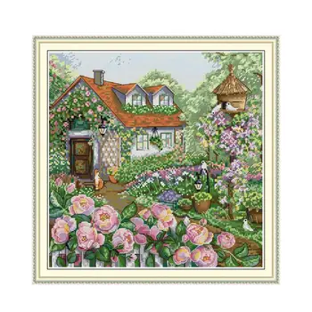 Rose Cottage Peisaj goblen Kit Complet DIY Artizanat Broderie Hobby Pictura Lucrarea Cameră Decor Decor Acasă