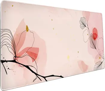 Sweetshow Roz Mouse Pad 35.4 X 15.7 Inch XXL Abstractă Modernă Linie de Artă Floral Plin de Birou Mousepad Extins Mare Non-Alunecare de Cauciuc