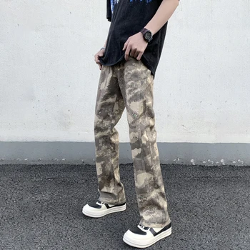 TFETTERS Brand Piecing Camo Denim Pantaloni Om de Primavara Toamna Noua Mijlocul Naștere American Flare Pantaloni Barbati Hip-Hop, Punk Moda Barbati 2023
