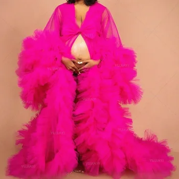 Tul Halat pentru Femei Perspectivă Pur Lung Halate Pufoase Rochie de Maternitate Foto Bridal Boudoir Lenjerie Pijamale