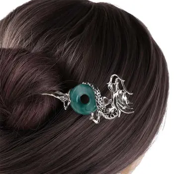 Vechi Pălării De Siguranță Cataramă De Argint Dragon Verde Hanfu Bastoane De Păr De Metal Ac De Păr Stil Vechi Ac De Păr Stil Chinezesc Articole Pentru Acoperirea Capului